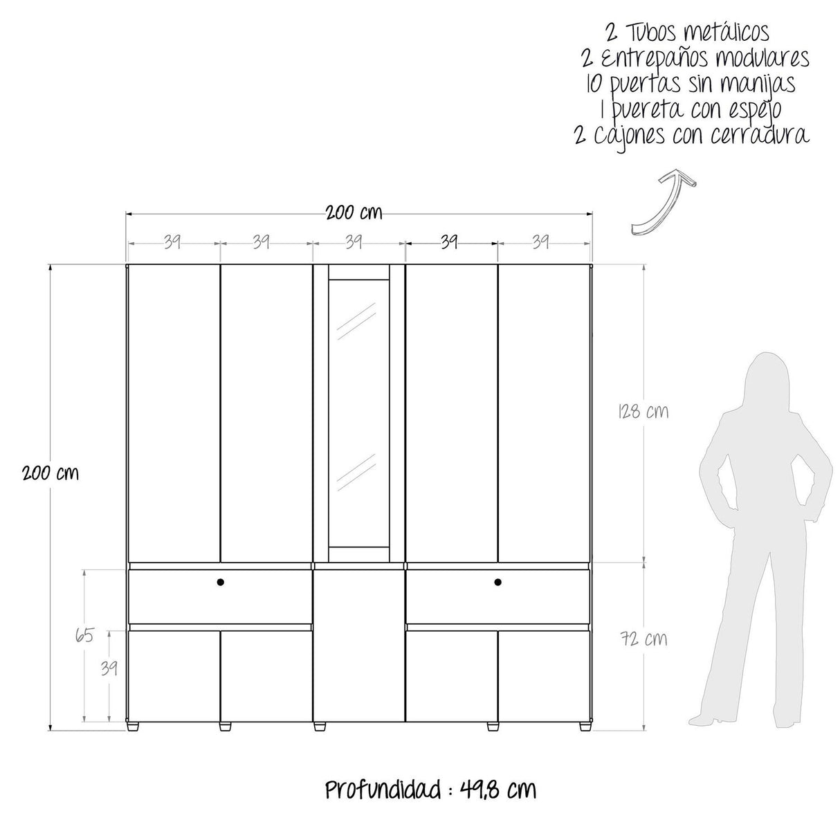 Closet Kanon Duna 200x199.9cm Con Espejo - Closets | Bylmo