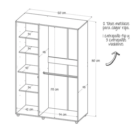 Closet Bilbao Wengue 120x180 cm con Cerradura y 5 Entrepaños - Closets | Bylmo