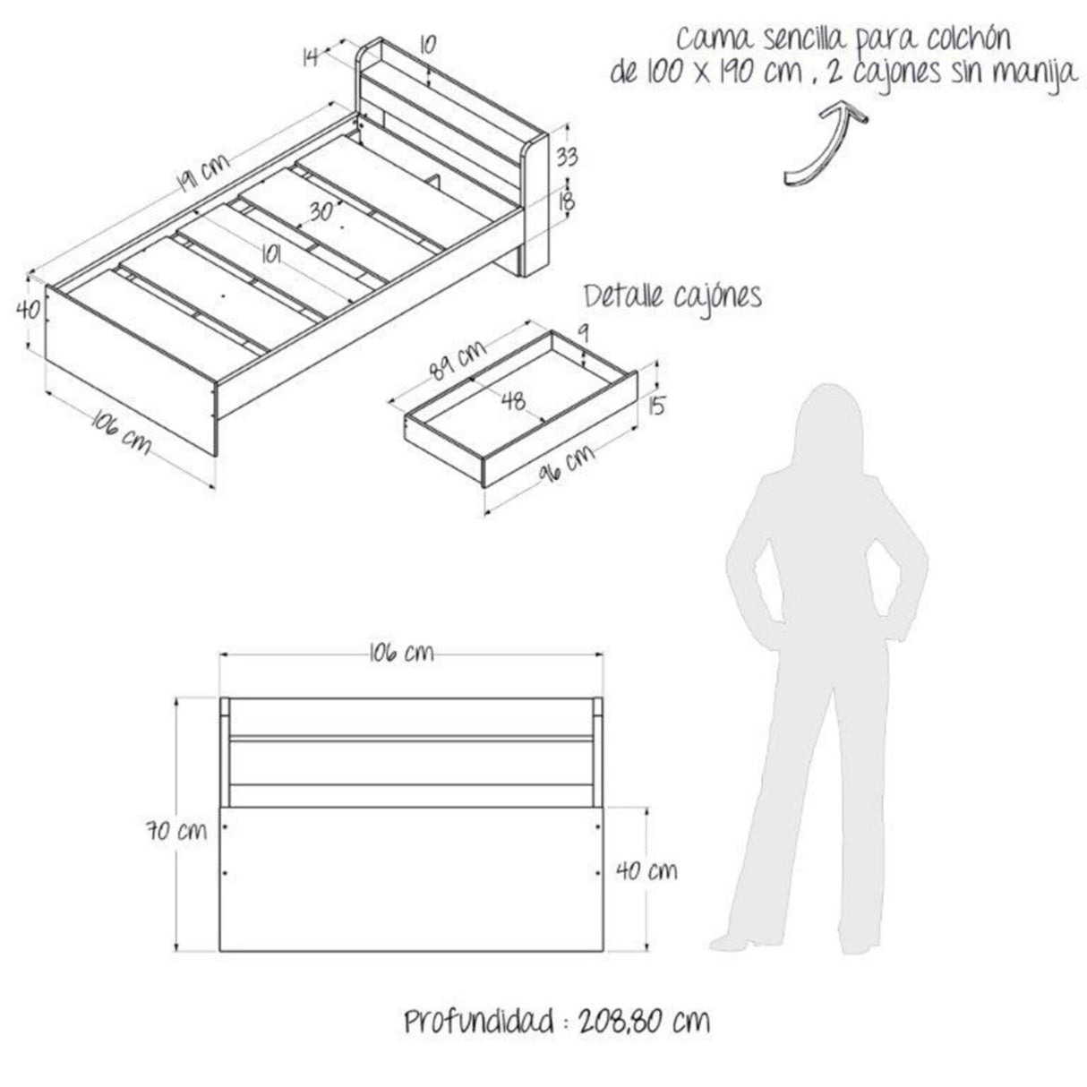 Cama Kuil Duna 104.8x70.6 Moderna - Camas y Cabeceros | Bylmo