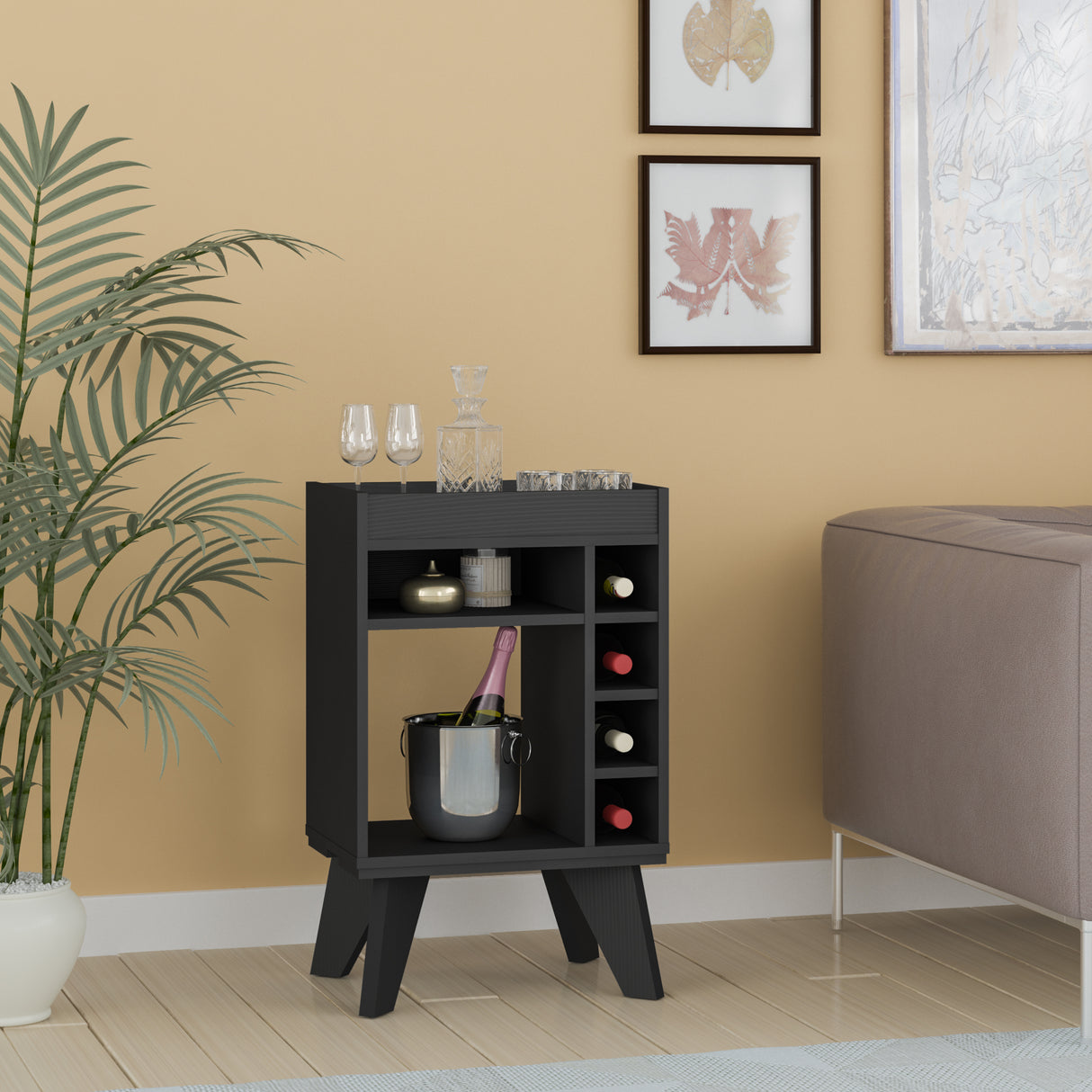 Bar Bajo Stelar Negro Retro 45 cm con Espacio para Botellas - Bares | Bylmo