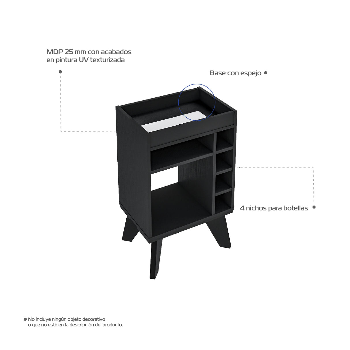 Bar Bajo Stelar Negro Retro 45 cm con Espacio para Botellas - Bares | Bylmo