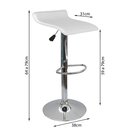 Silla Bar Wave Altura Ajustable Blanco Cuero Ecológico 38x79cm - Sillas y Butacos | Bylmo