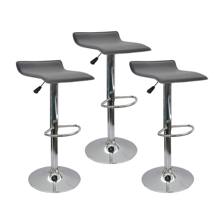 Set x 3 Sillas de Bar Wave Gris Elegante Cromado y Cuero 38x79cm - Sillas y Butacos | Bylmo