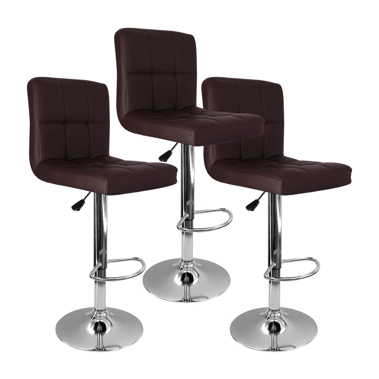 Set x 3 Sillas de Bar Confort Café Giratorias Ajustables en Altura Cuero Ecológico - SILLAS Y BUTACOS | Bylmo