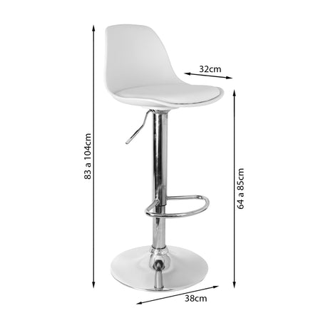 Set x 2 Sillas de Bar July Blancas Eco Cuero Cromadas Altura Ajustable - SILLAS Y BUTACOS | Bylmo