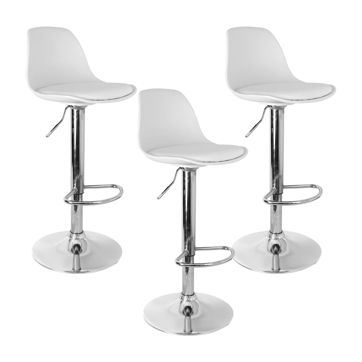Set x 3 Sillas de Bar July Blanca Eco Cuero Cromado Ajustable en Altura - SILLAS Y BUTACOS | Bylmo