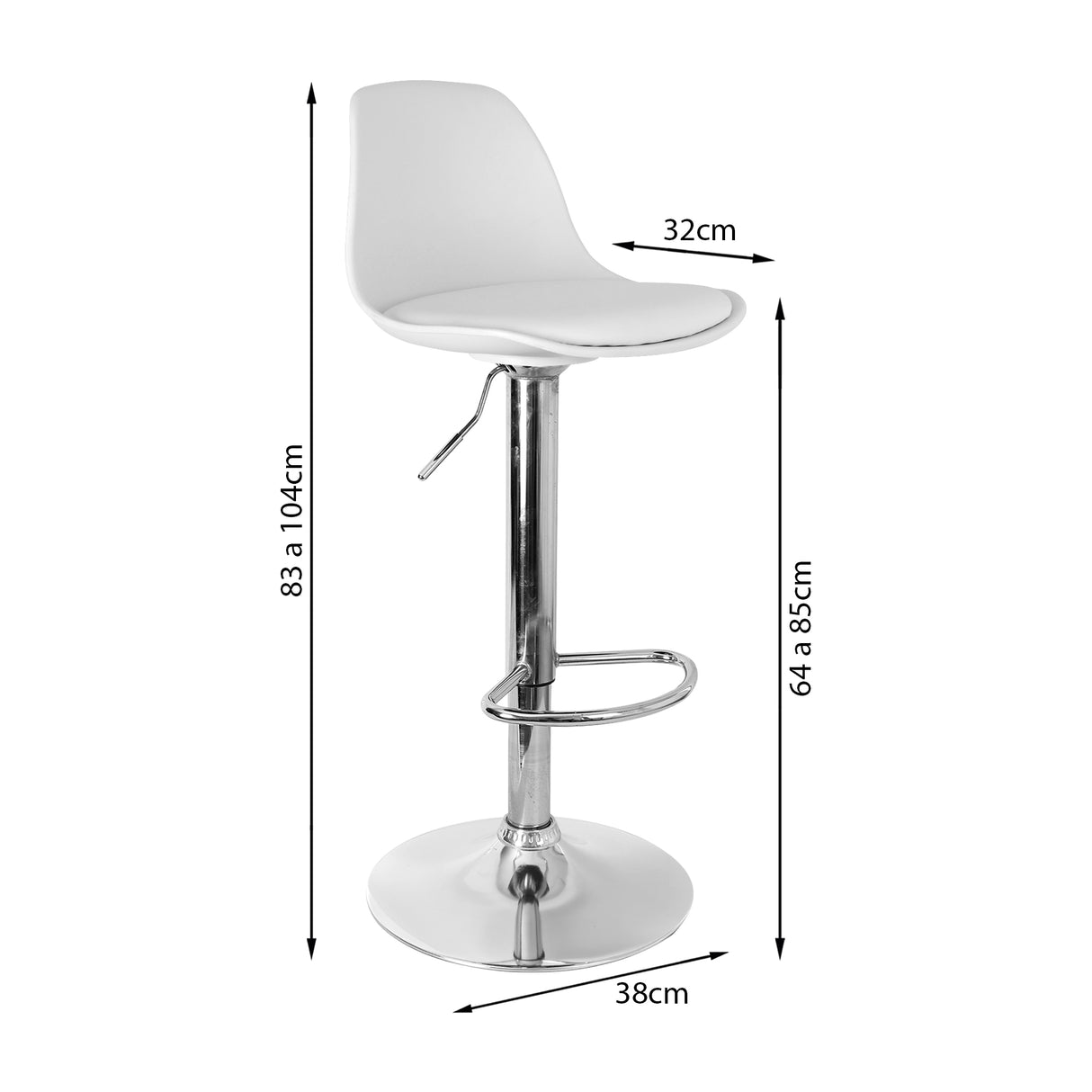 Set x 3 Sillas de Bar July Blanca Eco Cuero Cromado Ajustable en Altura - SILLAS Y BUTACOS | Bylmo