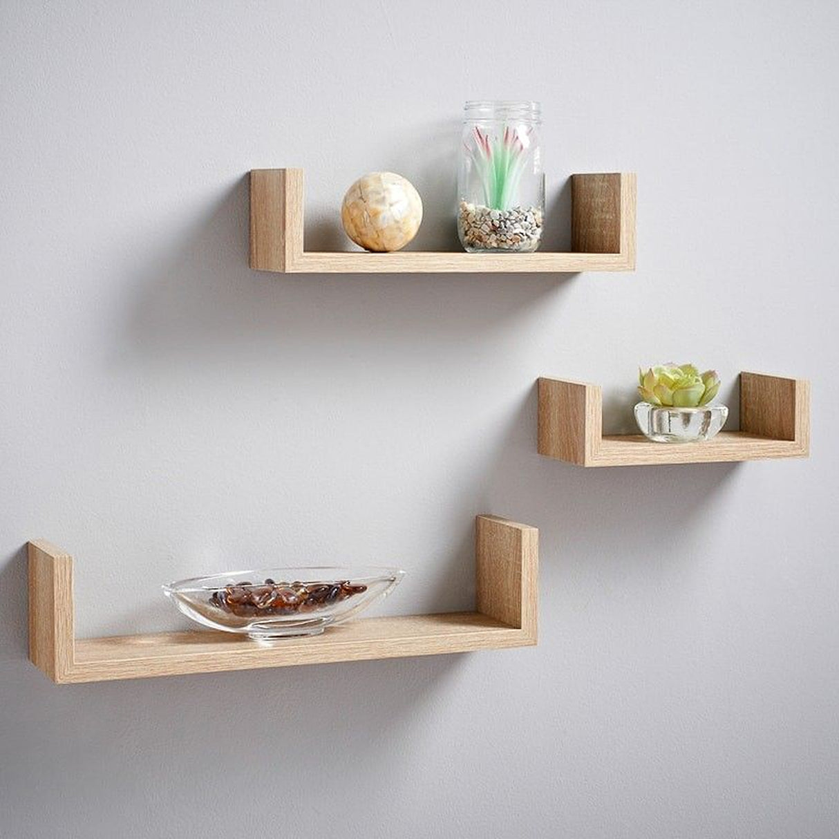 Set de 3 Repisas Europin en U Pino 50x10cm Café Moderno - Repisas y Percheros | Bylmo
