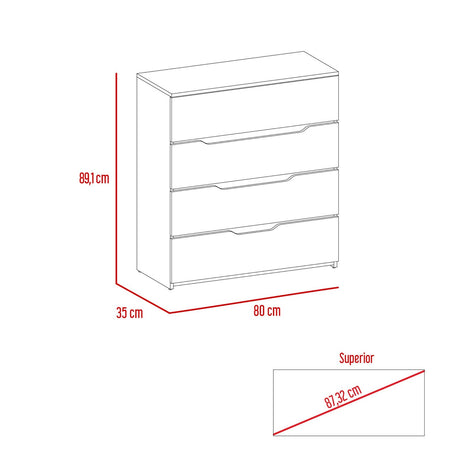 Cómoda Bi Color Blanco 80x89.1cm con 4 Cajones - Cajoneras y Comodas | Bylmo