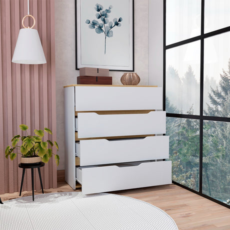 Cómoda Bi Color Blanco 80x89.1cm con 4 Cajones - Cajoneras y Comodas | Bylmo