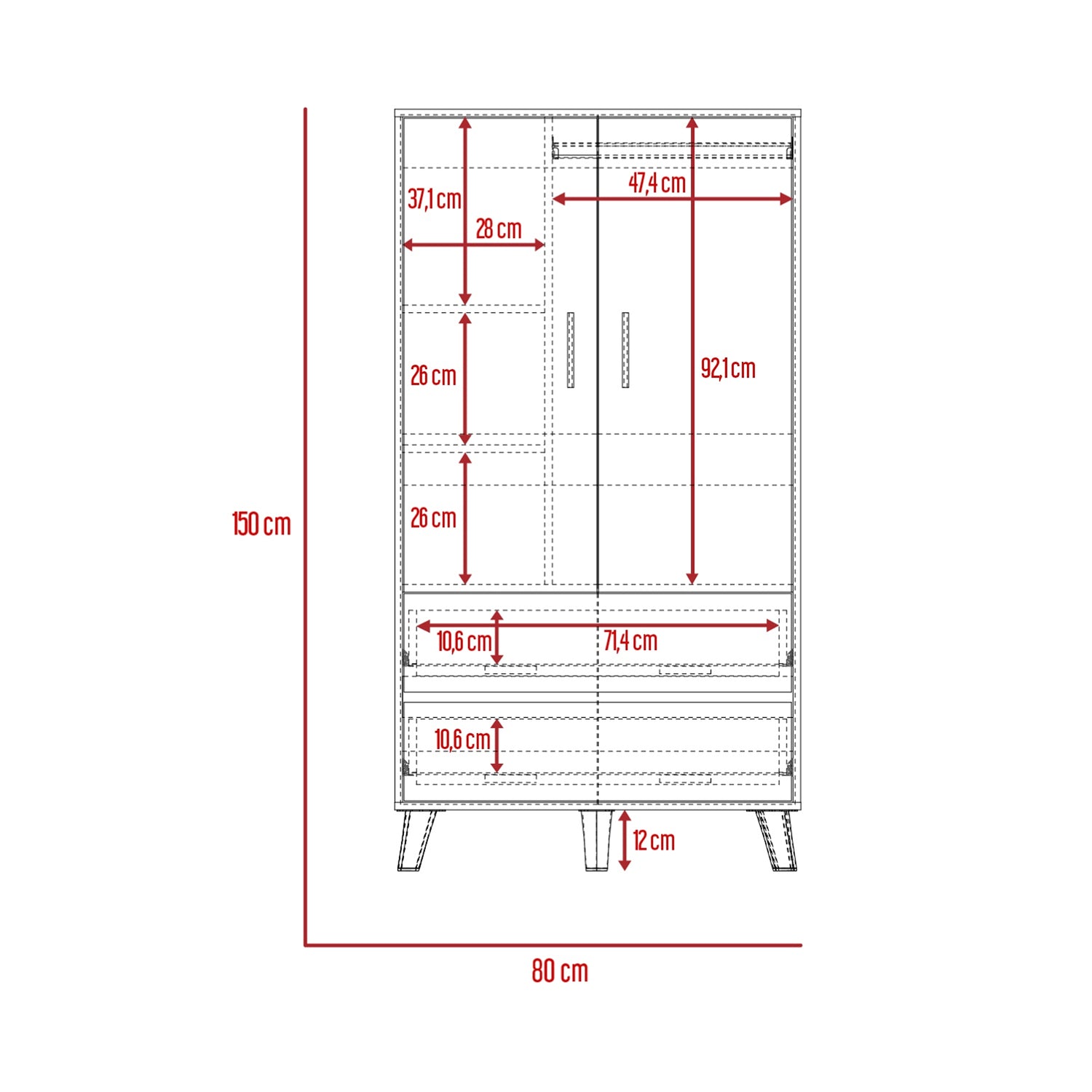 Closet Bi Color 80x150cm Blanco con Dos Cajones Moderno - CLOSETS | Bylmo