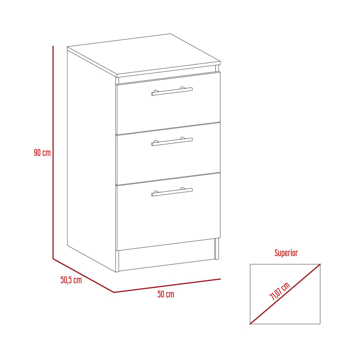 Mueble Auxiliar de Cocina Manchester 50x90cm Wengue con 3 Cajones - BARRAS Y MUEBLES AUXILIARES | Bylmo