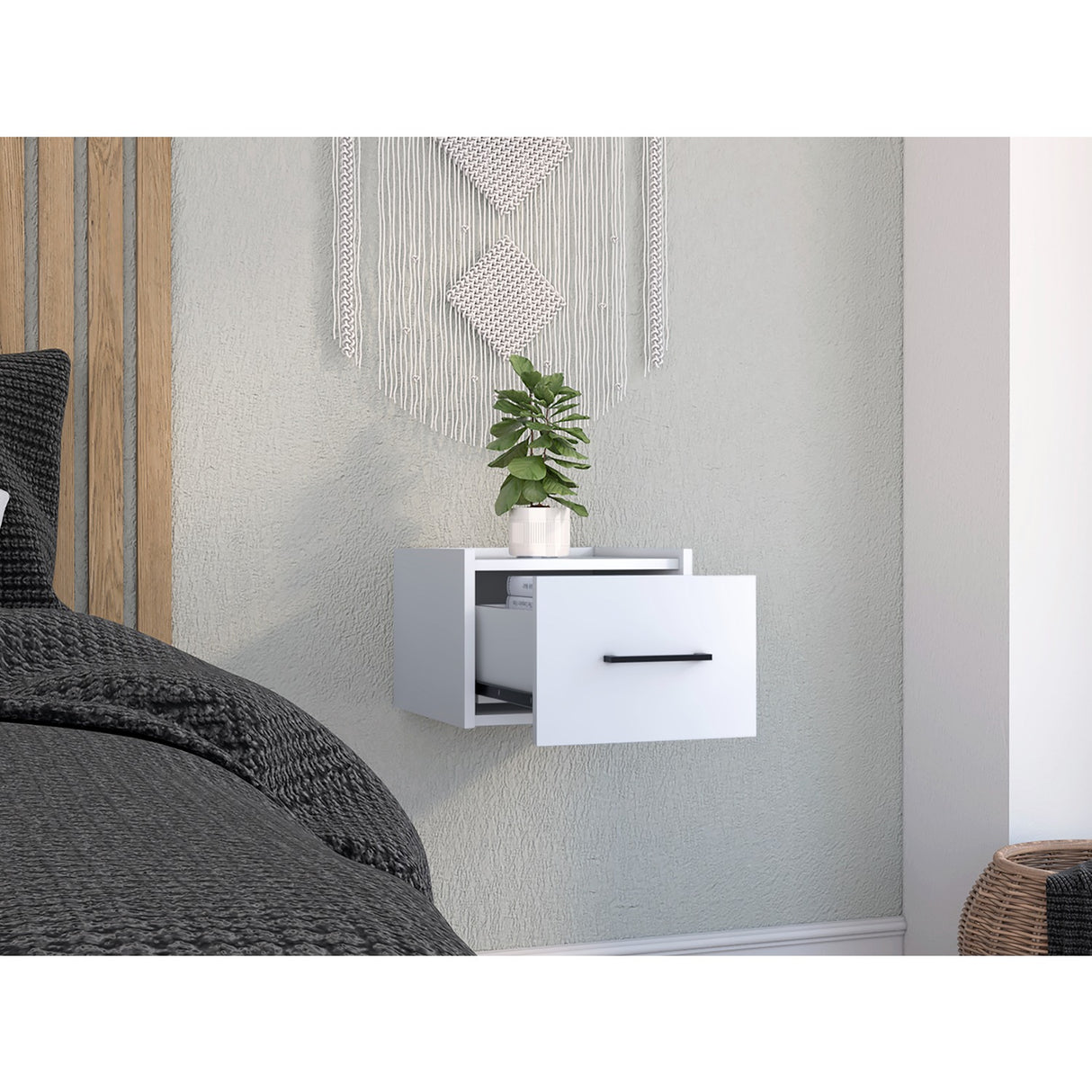 Mesa de Noche Boa 35x25cm Blanco con Un Cajón - Mesas de Noche | Bylmo