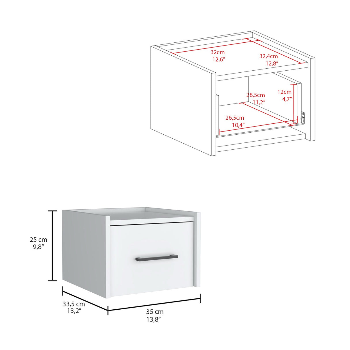 Mesa de Noche Boa 35x25cm Blanco con Un Cajón - Mesas de Noche | Bylmo