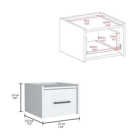 Mesa de Noche Boa 35x25cm Blanco con Un Cajón - Mesas de Noche | Bylmo