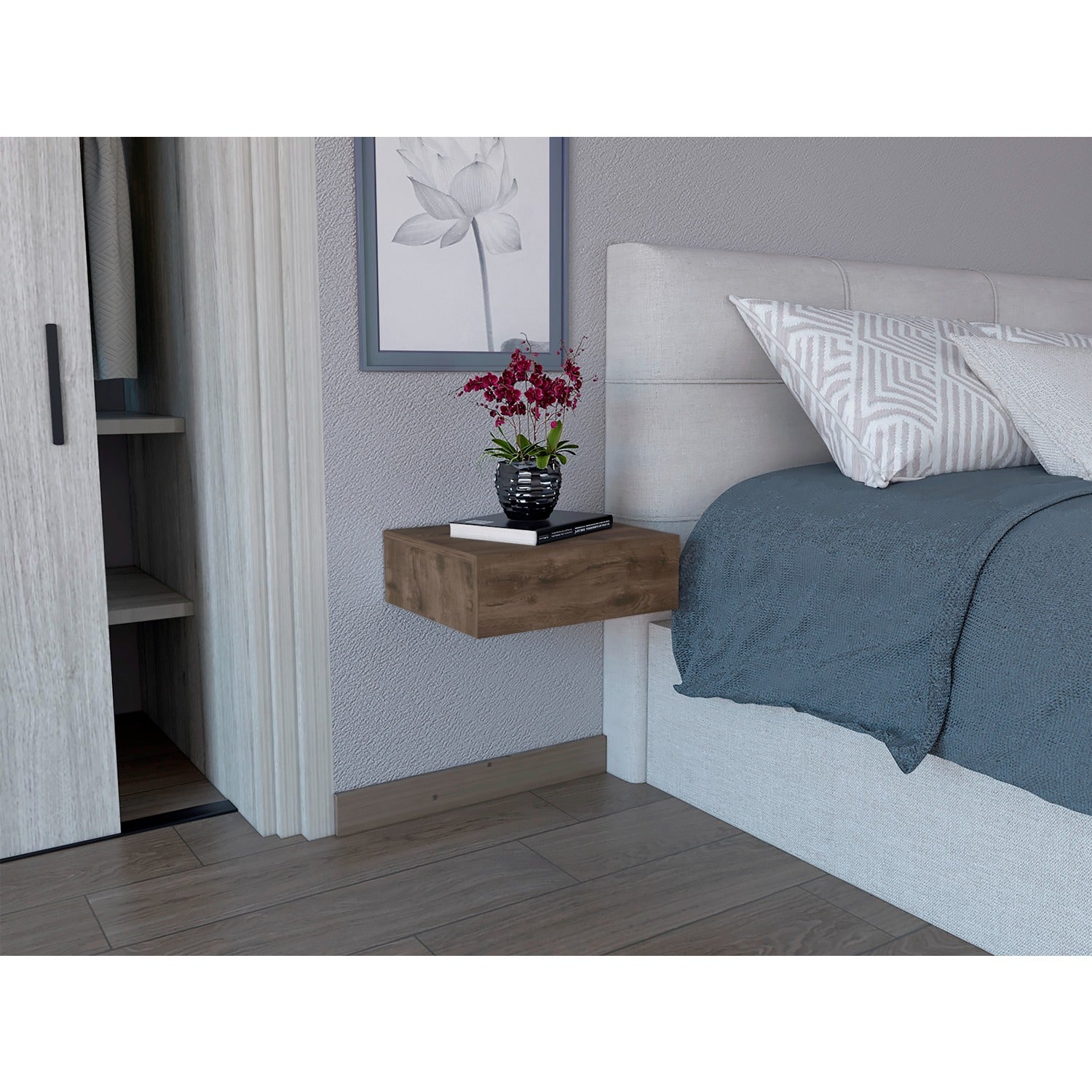 Mesa de Noche Milano Flotante 40x13cm Bellota Minimalista con Un Cajón - Mesas de Noche | Bylmo
