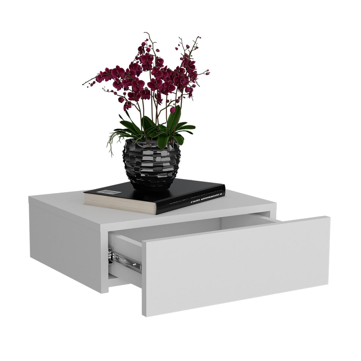 Mesa de Noche Milano Flotante 40x13cm Blanco Minimalista con Un Cajón - Mesas de Noche | Bylmo