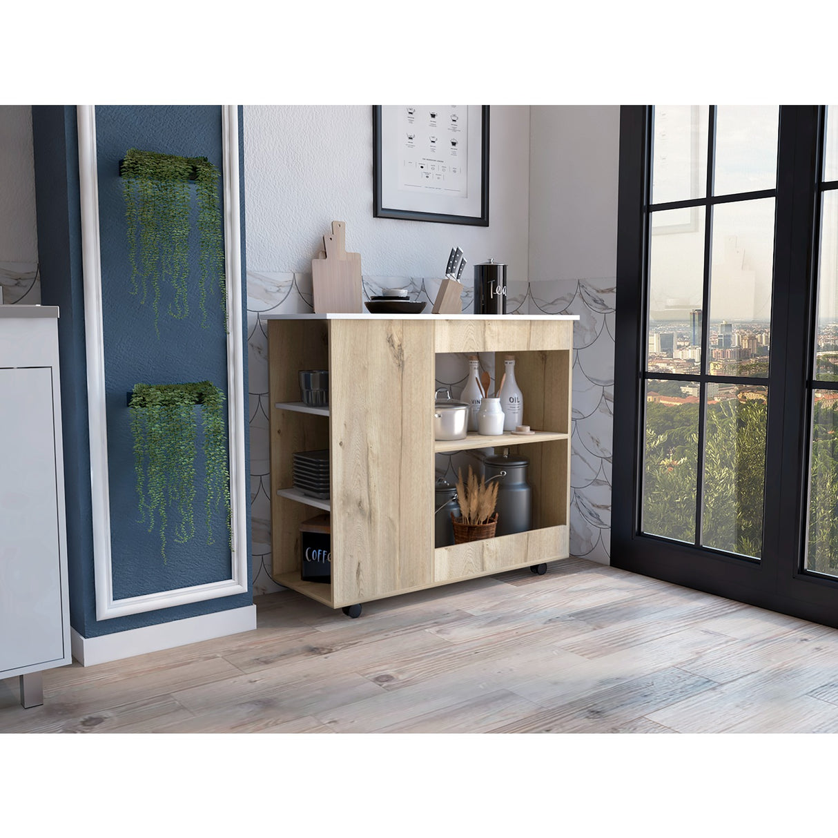 Mueble Auxiliar de Cocina Bi Color 100x90 cm Duna Blanco con 3 Entrepaños - Barras y Muebles Auxiliares | Bylmo