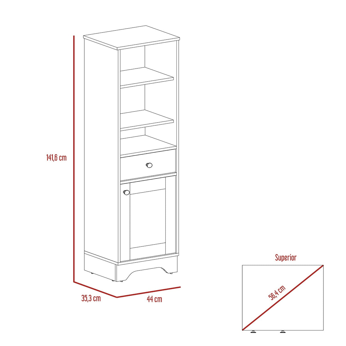 Mueble para Baño Bi Color Duna 44x141.6cm con 1 Cajón y 5 Entrepaños - Muebles para Baño | Bylmo