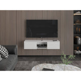 Repisa para TV Glen 125.1x26.8cm Blanco Flotante con Dos Cajones - Muebles de TV | Bylmo