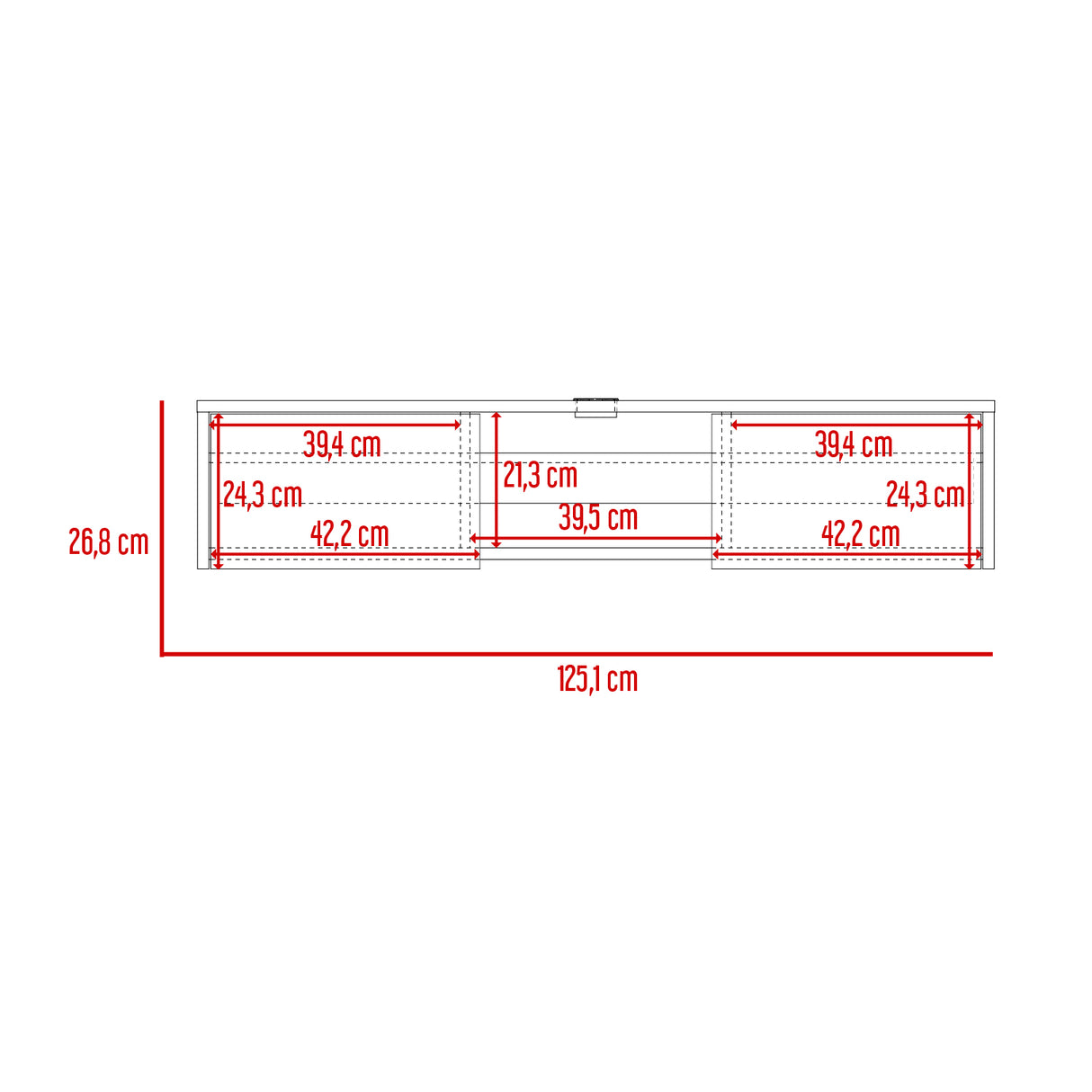 Repisa para TV Glen 125.1x26.8cm Blanco Flotante con Dos Cajones - Muebles de TV | Bylmo
