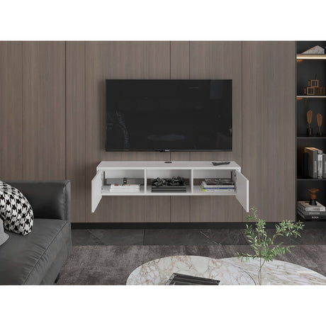 Repisa para TV Glen 125.1x26.8cm Blanco Flotante con Dos Cajones