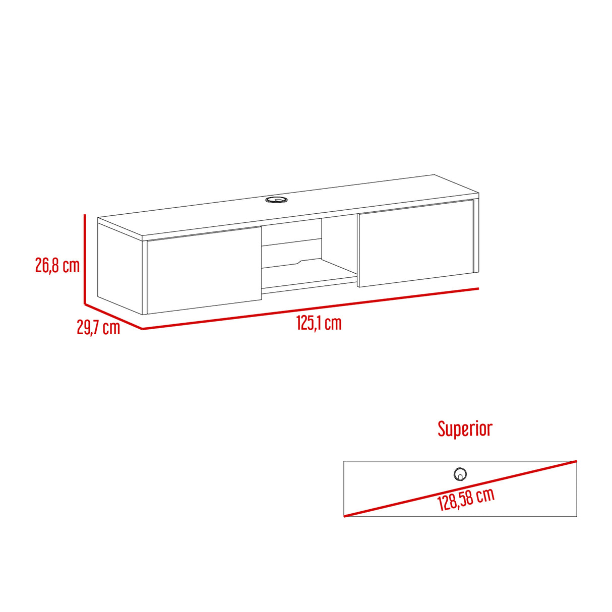 Repisa para TV Glen 125.1x26.8cm Macadamia Flotante para TV Más de 85 pulgadas - Muebles de TV | Bylmo