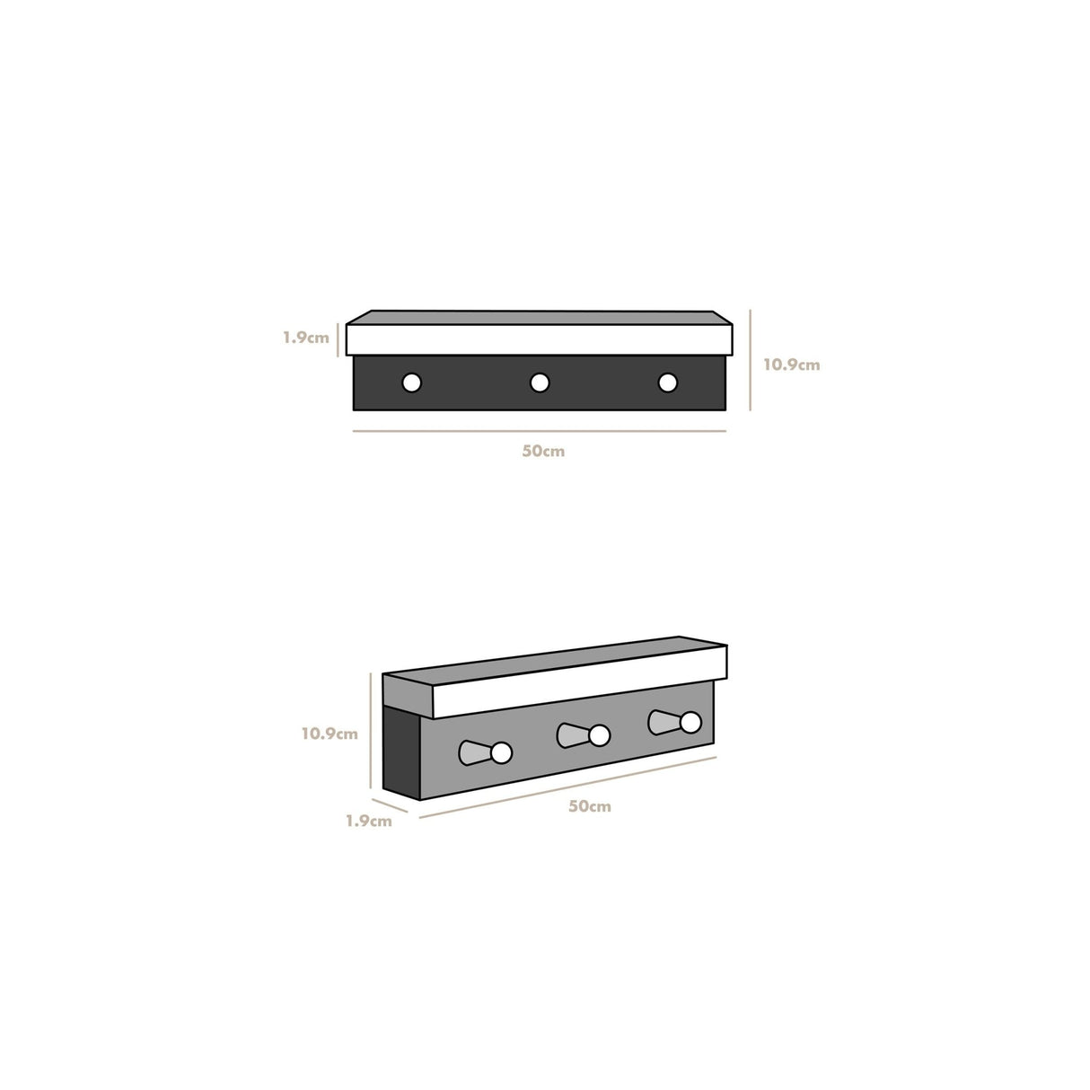 Repisa Perchero Rectangular Rústico Organiza y decora tu espacio 50 cm - Repisas y Percheros | Bylmo