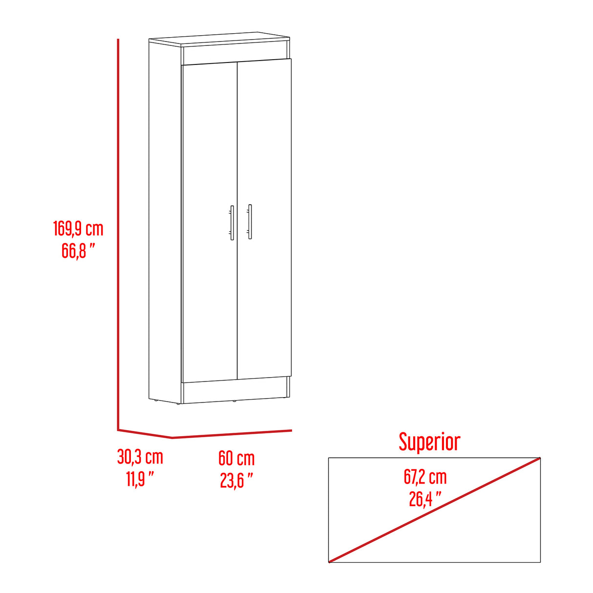 Alacena Nepal Wengue 61x182.5cm 2 Puertas - Alacenas y Muebles Microondas | Bylmo