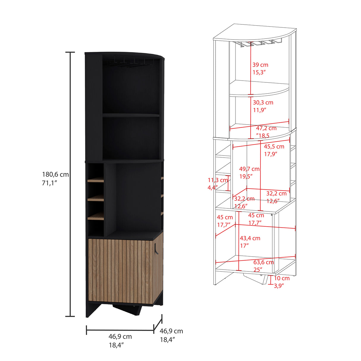 Bar Esquinero Funes Wengue 49x180cm con Organizador de Licores - Bares | Bylmo