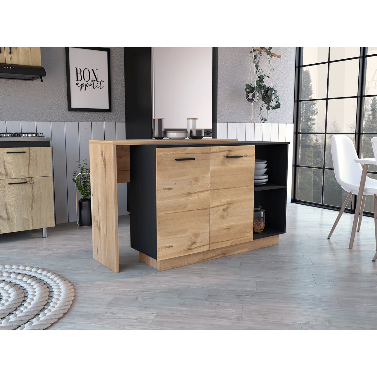 Isla de Cocina Sicilia 150x90cm Wengue con Entrepaños - Barras y Muebles Auxiliares | Bylmo