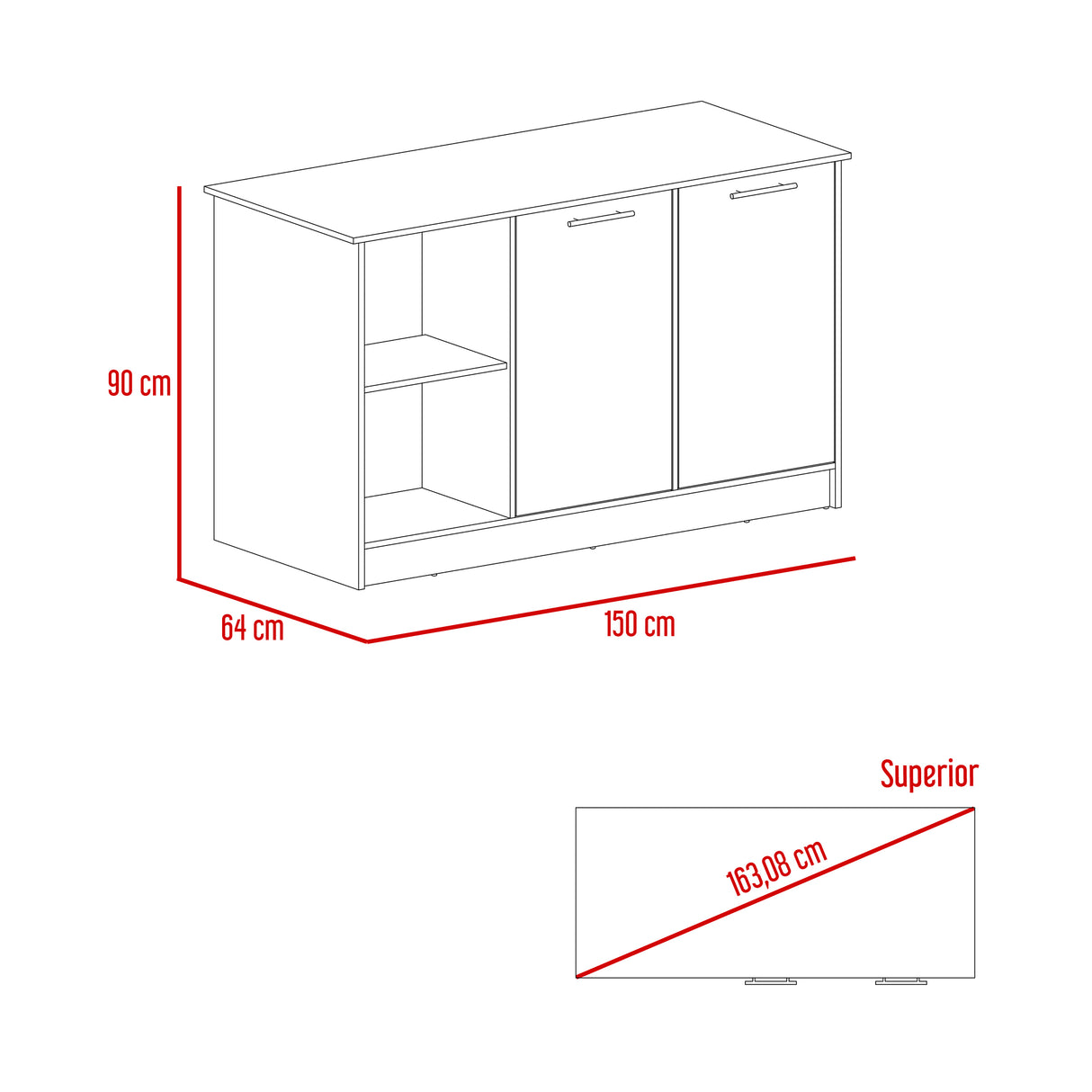 Isla de Cocina Juniper 150x90cm Onix Moderna con Entrepaños - Barras y Muebles Auxiliares | Bylmo