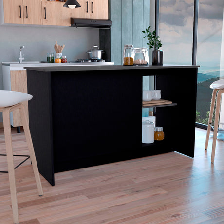 Isla de Cocina Juniper 150x90cm Wengue con 3 Entrepaños - Barras y Muebles Auxiliares | Bylmo