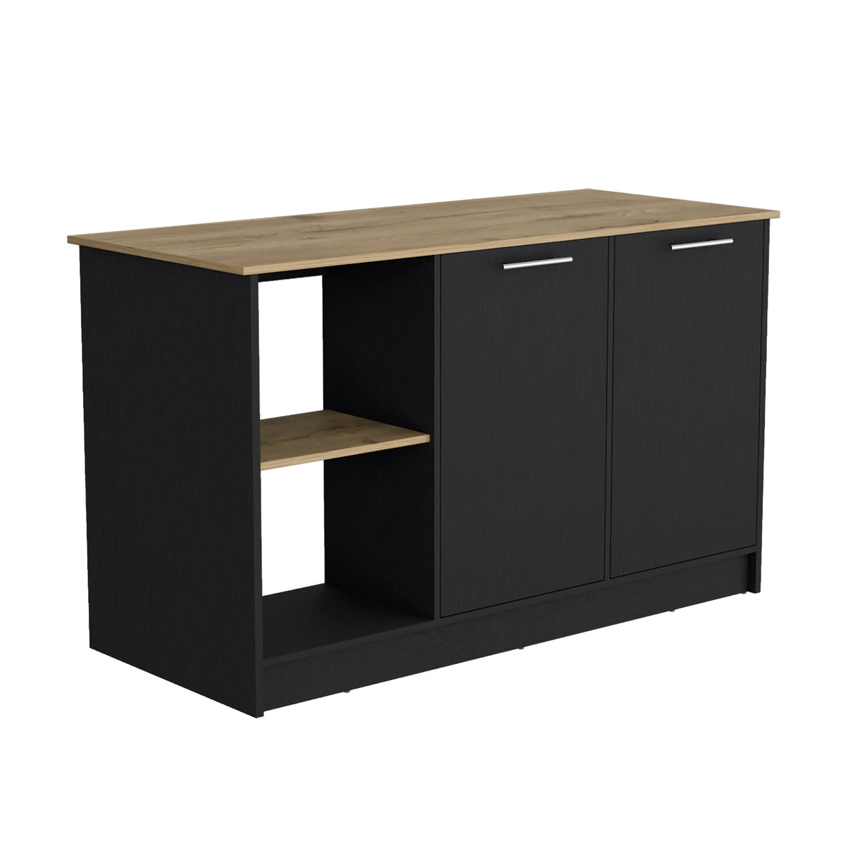 Isla de Cocina Juniper 150x90cm Wengue Moderna con 3 entrepaños - Barras y Muebles Auxiliares | Bylmo
