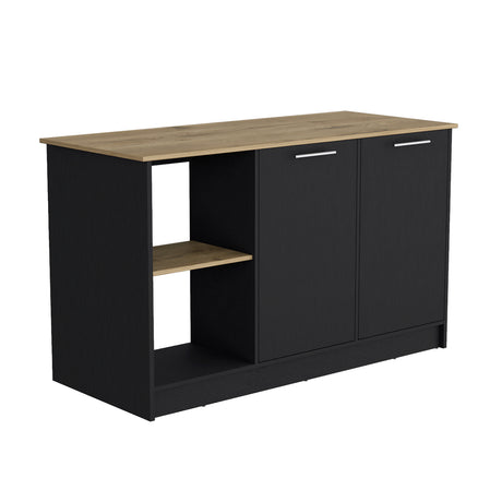Isla de Cocina Juniper 150x90cm Wengue Moderna con 3 entrepaños - Barras y Muebles Auxiliares | Bylmo