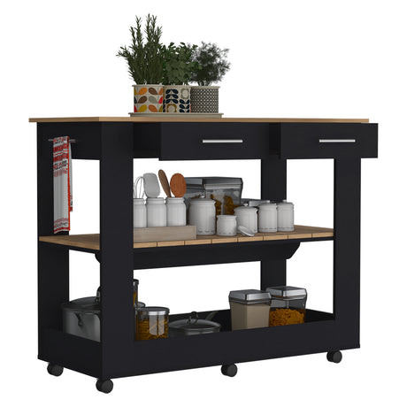 Isla de Cocina Cala 116.8x92.7cm Wengue con Entrepaño y Rodachinas - Barras y Muebles Auxiliares | Bylmo