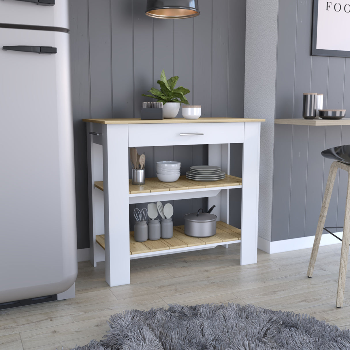 Isla de Cocina Cala Macadamia 101.7x93.4cm con Entrepaños - BARRAS Y MUEBLES AUXILIARES | Bylmo