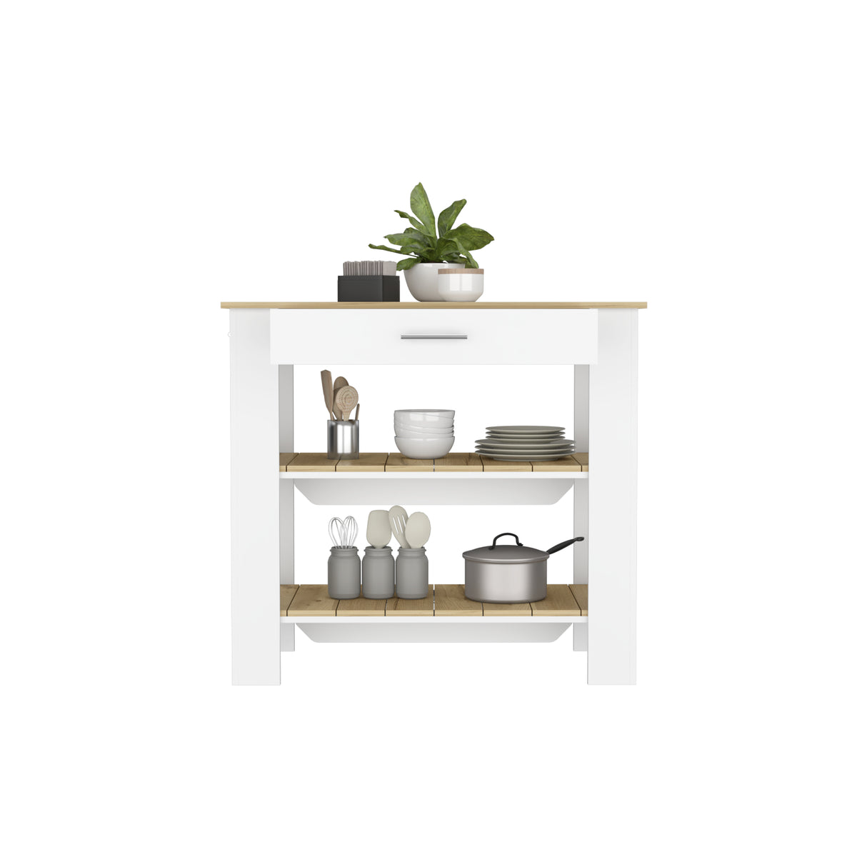 Isla de Cocina Cala Macadamia 101.7x93.4cm con Entrepaños - BARRAS Y MUEBLES AUXILIARES | Bylmo