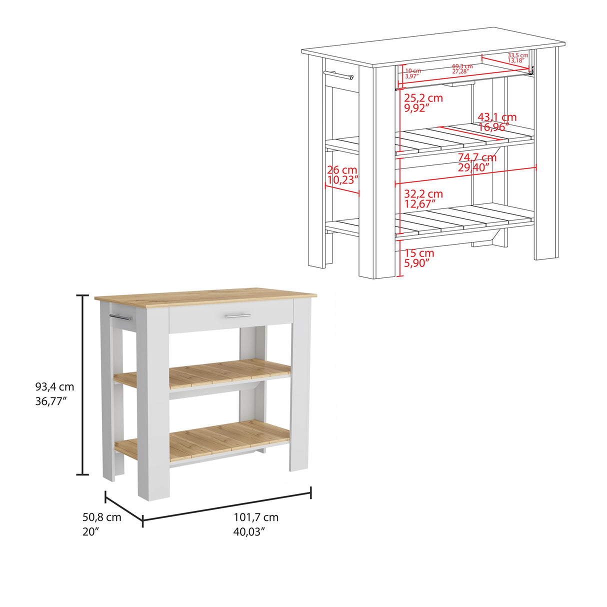 Isla de Cocina Cala Macadamia 101.7x93.4cm con Entrepaños - BARRAS Y MUEBLES AUXILIARES | Bylmo