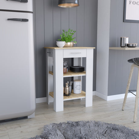 Isla de Cocina Cala 65x93.4cm Blanco con Entrepaños - Barras y Muebles Auxiliares | Bylmo