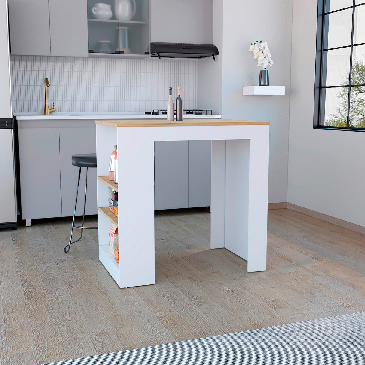 Isla de Cocina Portree Blanco 92x91.3cm con Dos Entrepaños - Barras y Muebles Auxiliares | Bylmo