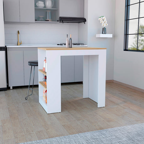 Isla de Cocina Portree Blanco 92x91.3cm con Dos Entrepaños - Barras y Muebles Auxiliares | Bylmo