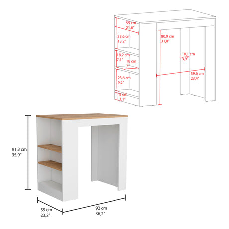 Isla de Cocina Portree Blanco 92x91.3cm con Dos Entrepaños - Barras y Muebles Auxiliares | Bylmo