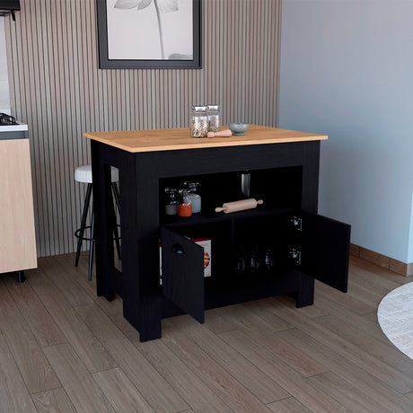 Isla de Cocina Arlet Wengue 103x89.9cm con Amplio Almacenamiento - Barras y Muebles Auxiliares | Bylmo