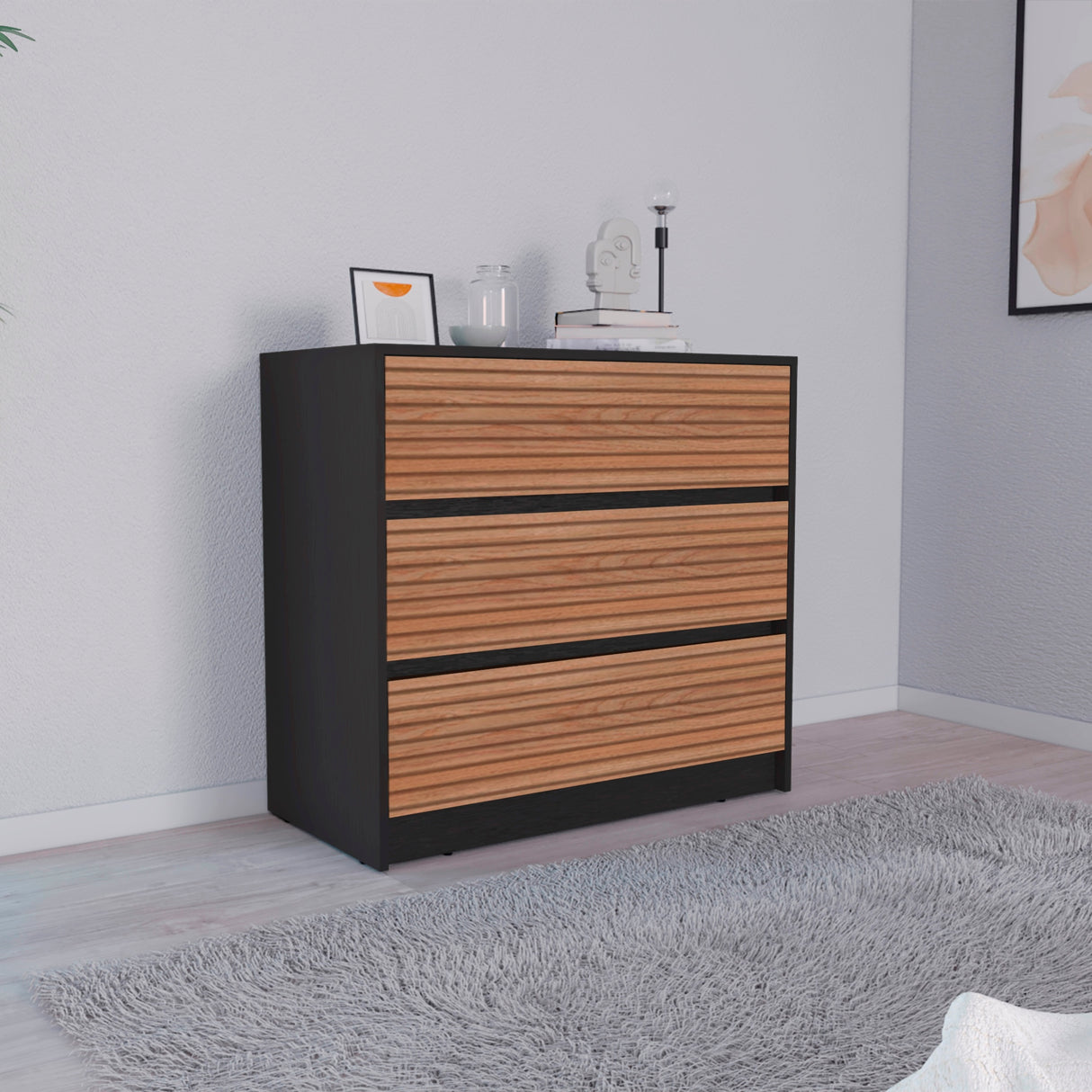 Cajonera Austin Wengue y Miel 85x80cm Con Tres Cajones - Cajoneras y Comodas | Bylmo