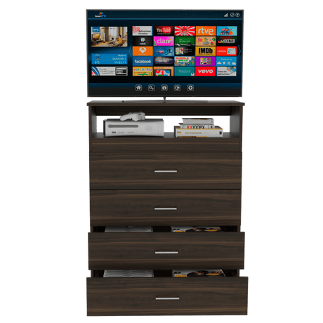 Cómoda Zevenei Habano 80x109.8cm con Cuatro Cajones para TV Hasta 40 Pulgadas - Cajoneras y Comodas | Bylmo