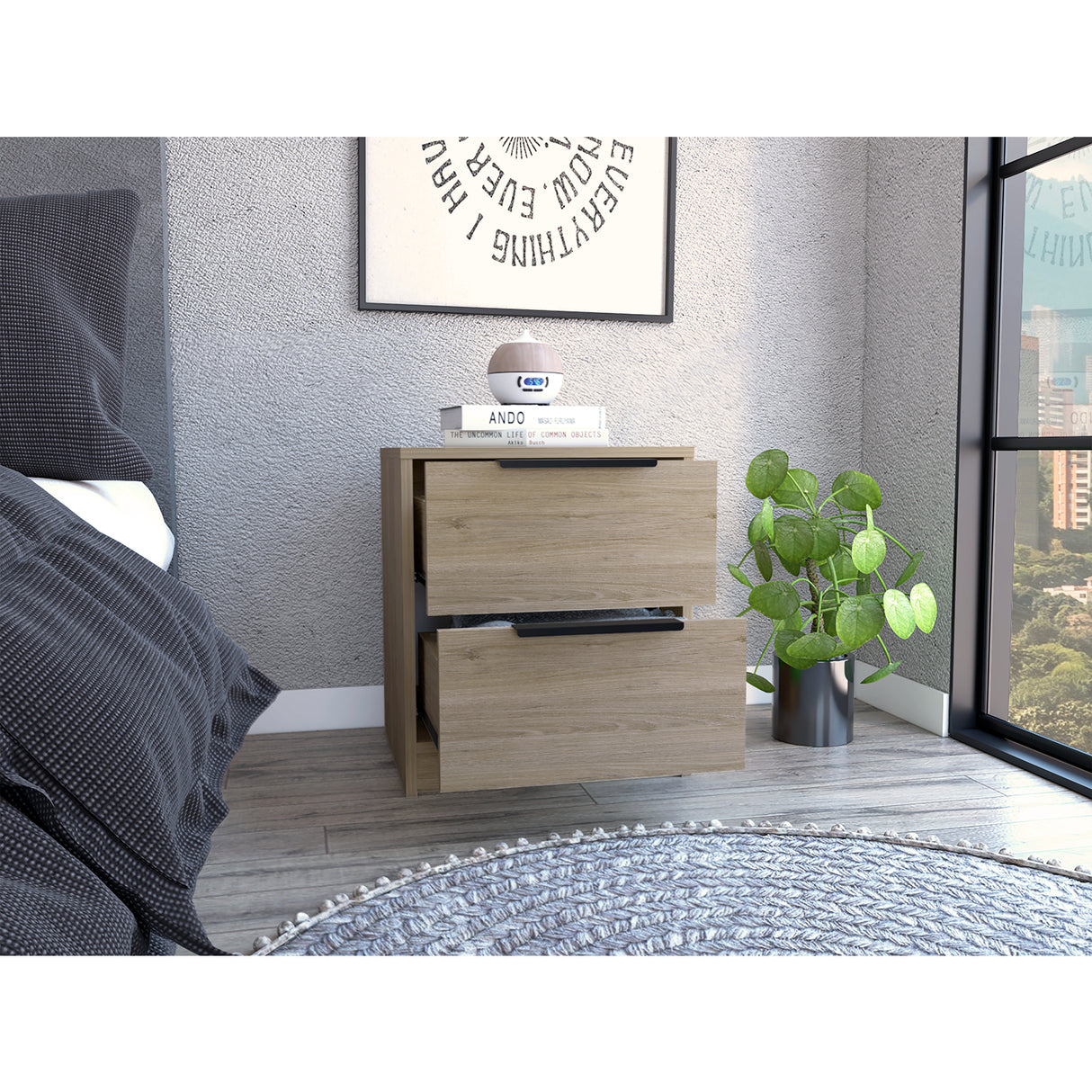 Mesa de Noche Kaia Rovere 41x48cm con Dos Cajones - Mesas de Noche | Bylmo