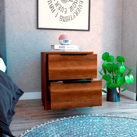 Mesa de Noche Kaia Caramelo 41x48cm con Dos Cajones - Mesas de Noche | Bylmo