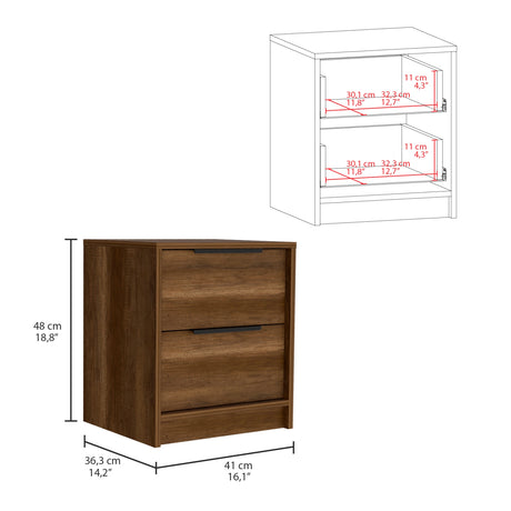 Mesa de Noche Kaia Caramelo 41x48cm con Dos Cajones - Mesas de Noche | Bylmo