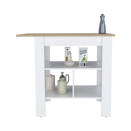 Isla de Cocina Macondo 103x90cm Blanco con Entrepaños - Barras y Muebles Auxiliares | Bylmo